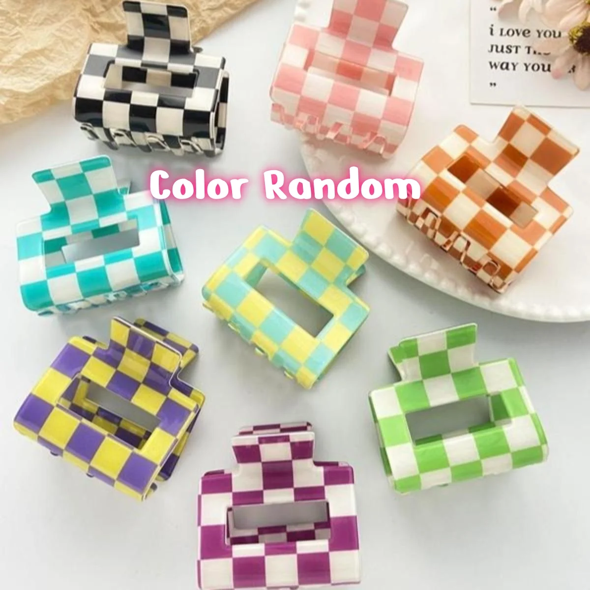 

8 шт. когти для волос в клетку, повседневные универсальные аксессуары для волос для женщин, минималистичные головные уборы, супер милые заколки, случайный цвет