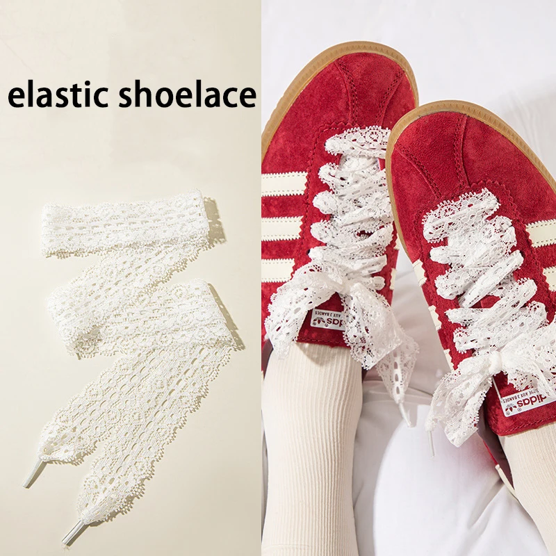 Fashions Silk Lace Shoelaces 3cm Width Flat Elastic Shoelace Women's Sneakers Casual Laces Various Colors to Choose From