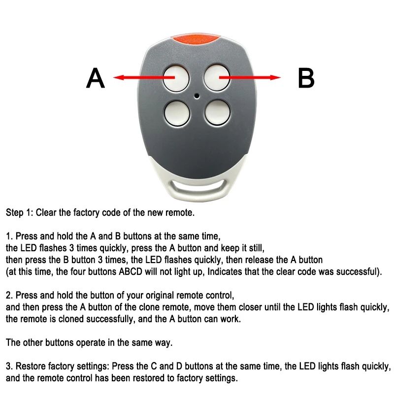 Newest MOTOSTAR CLICK 4M 4C CLICKSTAR 2 4 RE532 RE534 Garage Remote Control Clone 433.92MHz Fixed Code Gate Opener