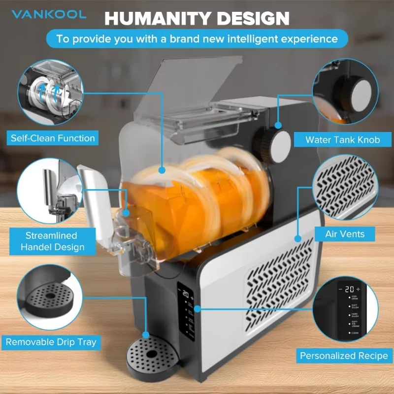 Slushy Machine Freezer 1.8L Countertop Portable Small Frozen Drinks Soft Drinks