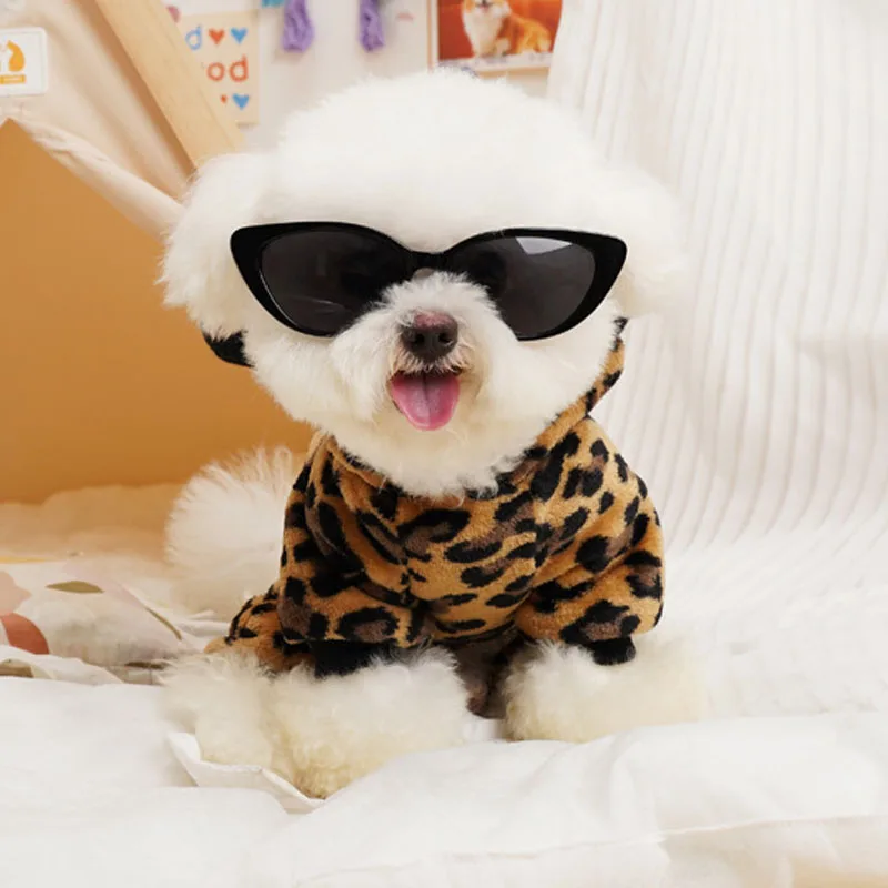 冬の犬服ヒョウフード付きパジャマジャンプスーツ犬フリースオーバーオールトラックスーツ服子犬ロンパースボディスーツチワワ