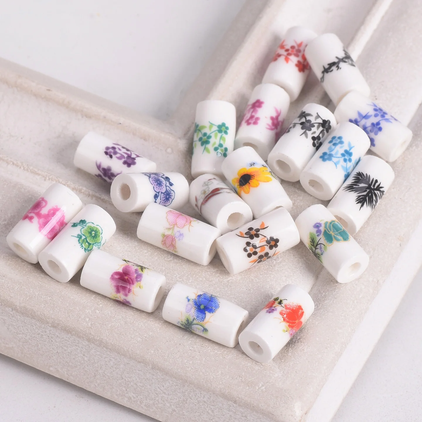 

20pcs 11x6mm Cylinder Shape Flower Patterns Ceramic Porcelain Loose Crafts Beads lot for Jewelry Making DIY Findings