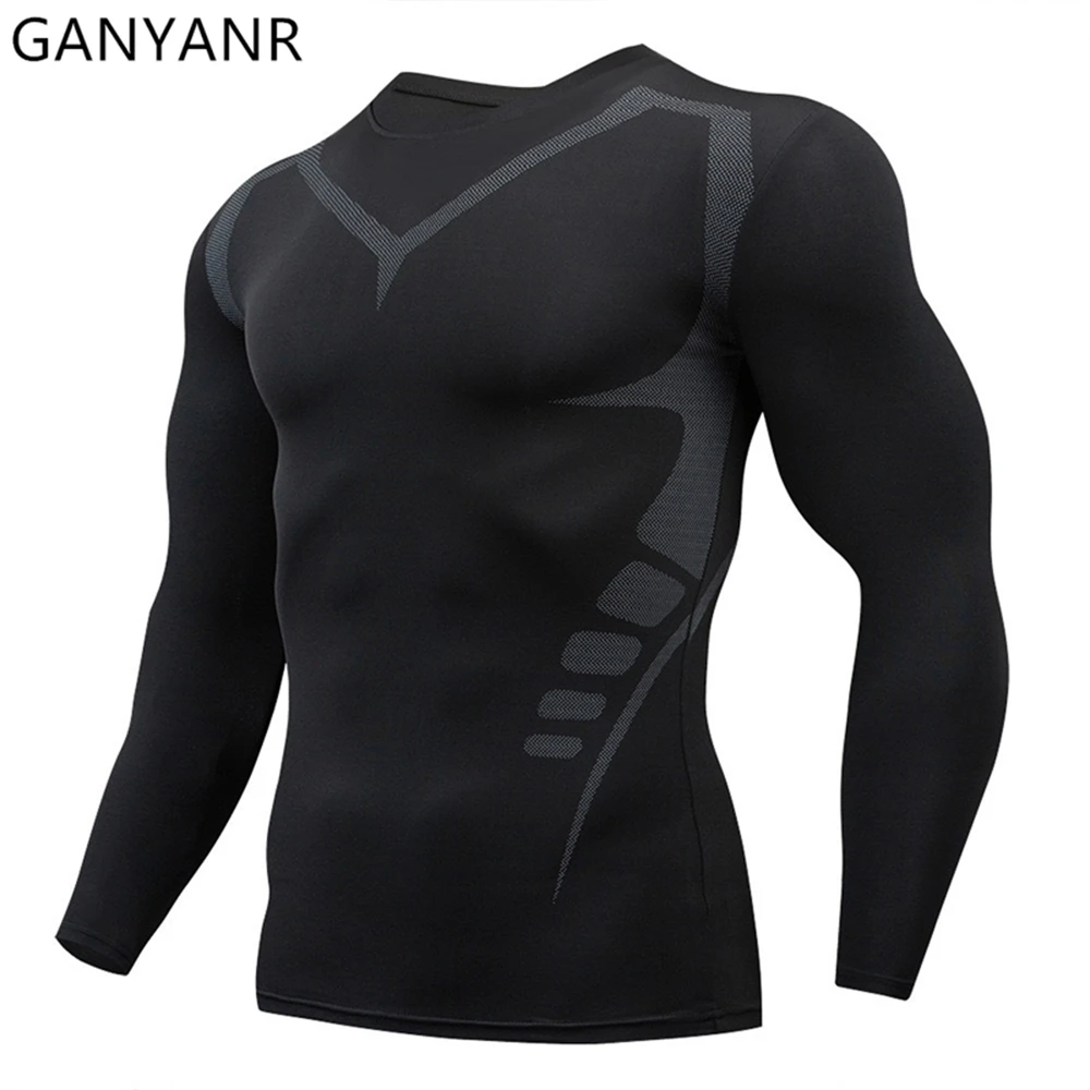 

GANYANR Men Gym Sportswear Running T-shirt Bodybuilding Compression Long Sleeve Training And Exercise Basketball Jersey Cool Tee