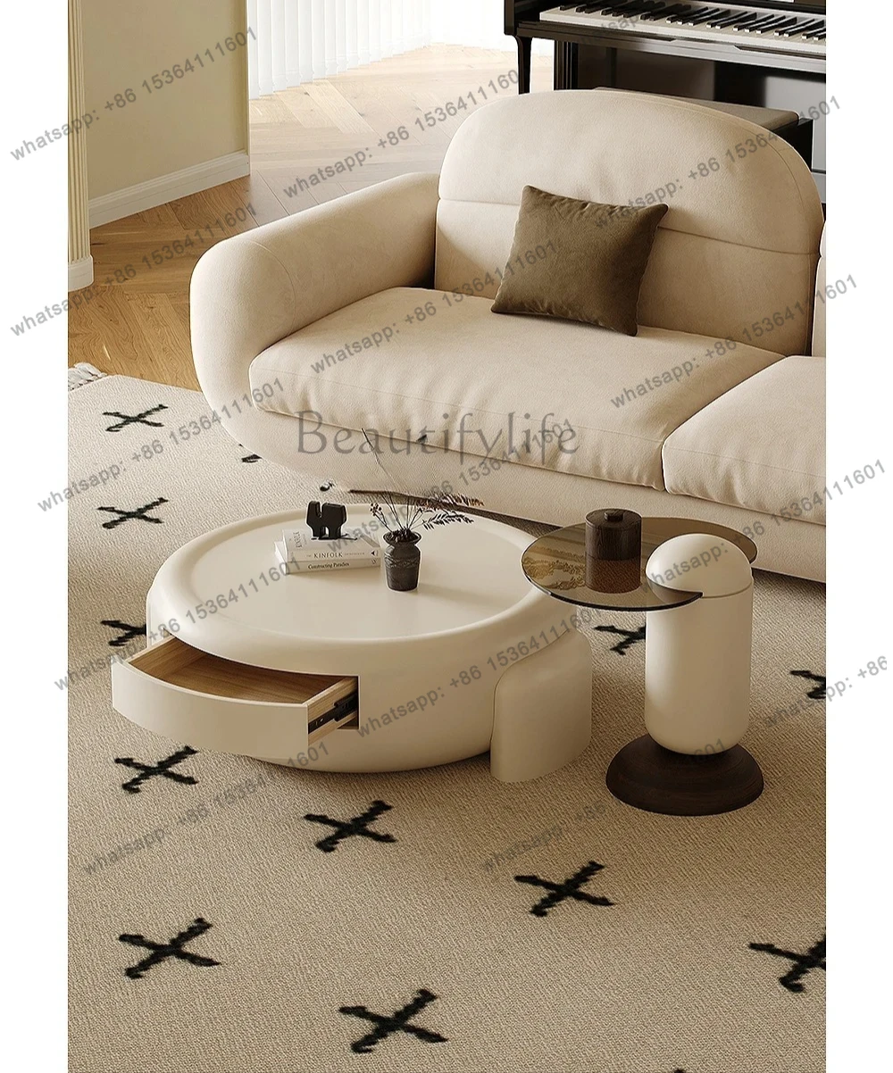 size round coffee table French cream style living room home high-end art coffee table
