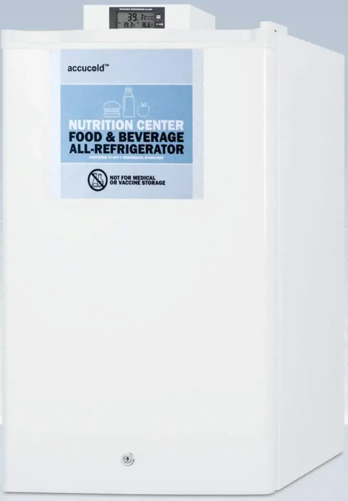 ACCUCOLD FF31L7NZ Compact Commercially Approved Nutrition Center Series All Refrigerator White Exterior with Front Lock Digital Temperature Display Digital Thermostat