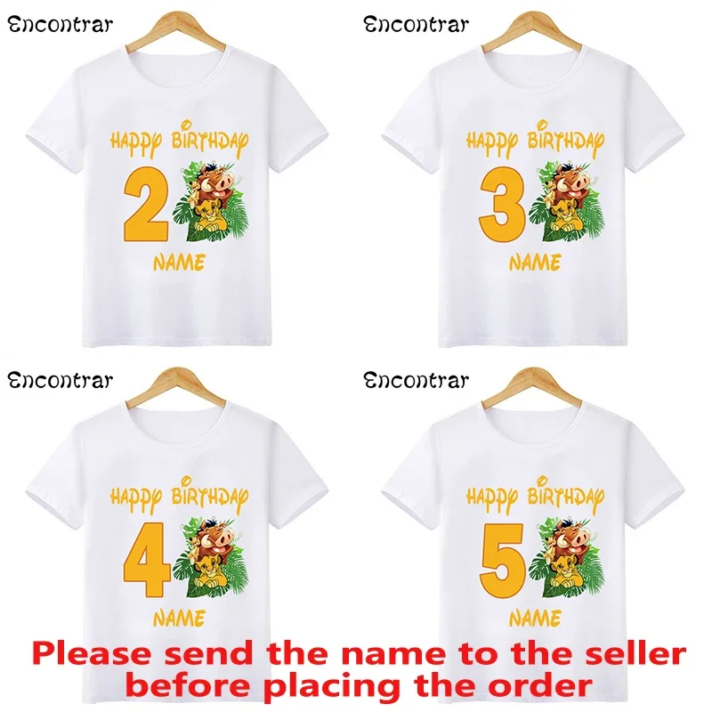 

Disney Lion King Cute Simba Print Happy Birthday Kids Tshirt Girls Clothes 1 2 3 4 5 6 7 8 9 Years Baby Boys Funny T-Shirts Tops