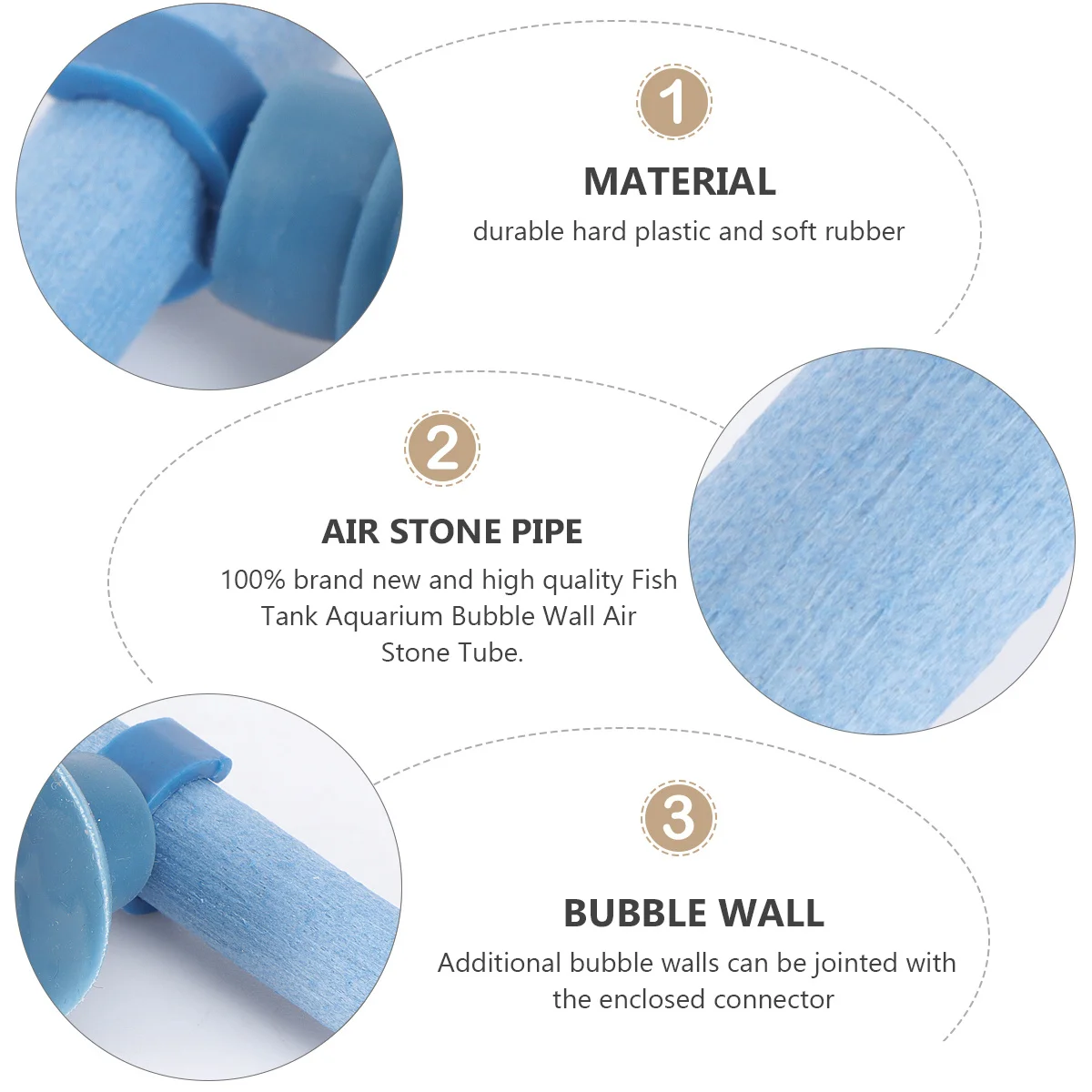 

10-Inch Air Stone For Fish Tank Aquarium Blue Hard Plastic Rubber Tube Suction Cups Connectors Cuttable Bubbling