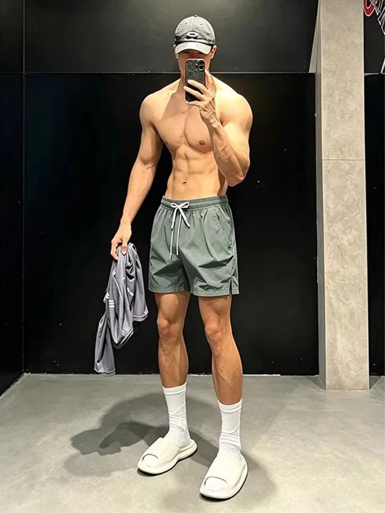 

Casual Ice Silk Quick Dry Thin Men's Shorts Summer Fitness Leisure Military Green American Training Sports Three-quarter Length