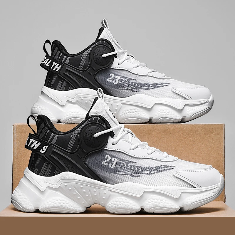 

Men Basketball Shoes Breathable Wear-Resistant Thick Soled Outdoor Non Slip Lace Up Running Shoes Court Training Sports Shoes