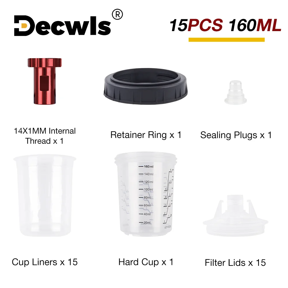15Pcs/160ML Spray Gun Paint Mixing Cup Airbrush Paint Tank 5.6oz. Disposable Paint Cup with 14MM Spray Gun Adapter