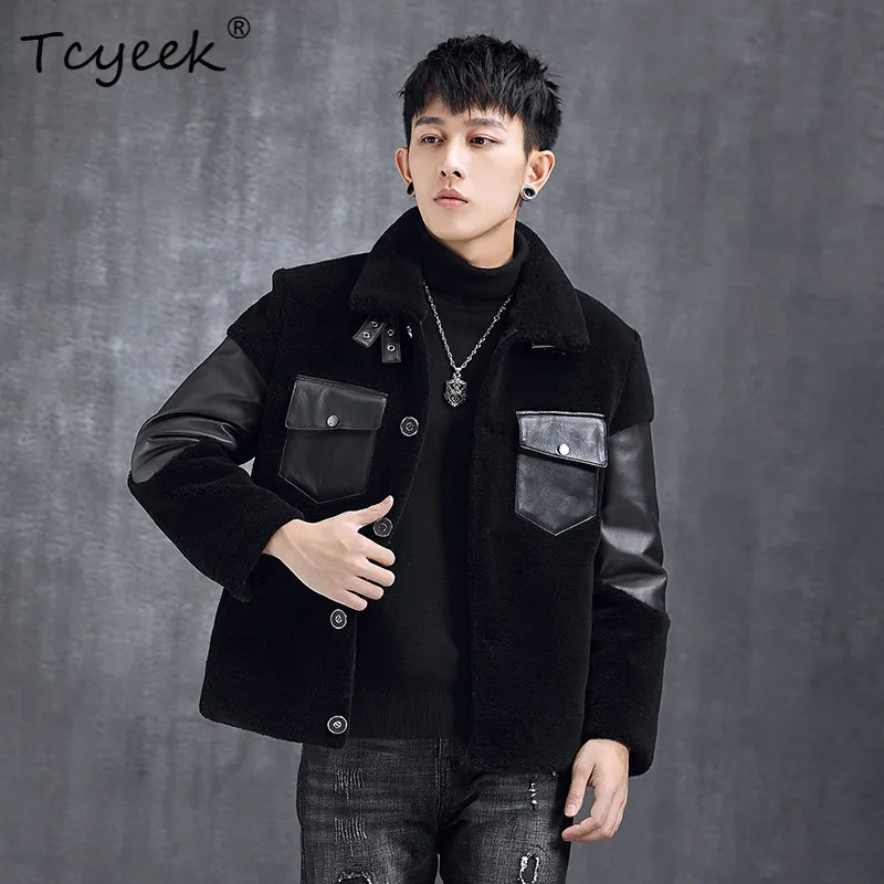 Tcyeek 100% Wool Jacket Men Casual Autumn Winter Clothes Fur Jacket Top Layer Sheepskin Mens Coats Trendy Slim Fit Abrigo Hombre