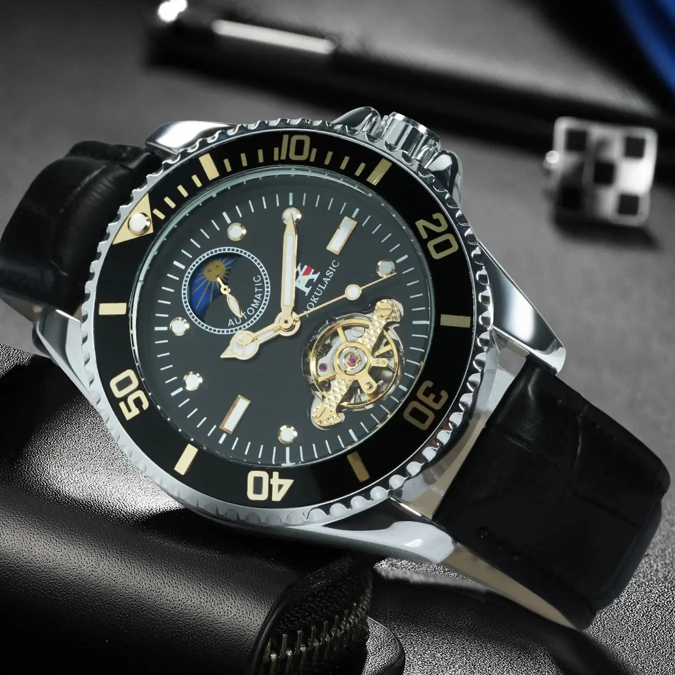 

Классические деловые механические часы AOKULASIC для мужчин, автоматические мужские часы с турбийоном и скелетом, лучший бренд, роскошный кожаный ремешок