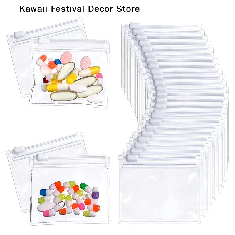 【K】5pcs Mini Clear Bag Pill Dispenser Bags Protable Travel Jewel Pouch with Sliding Zipper Self-sealing Waterproof Storage