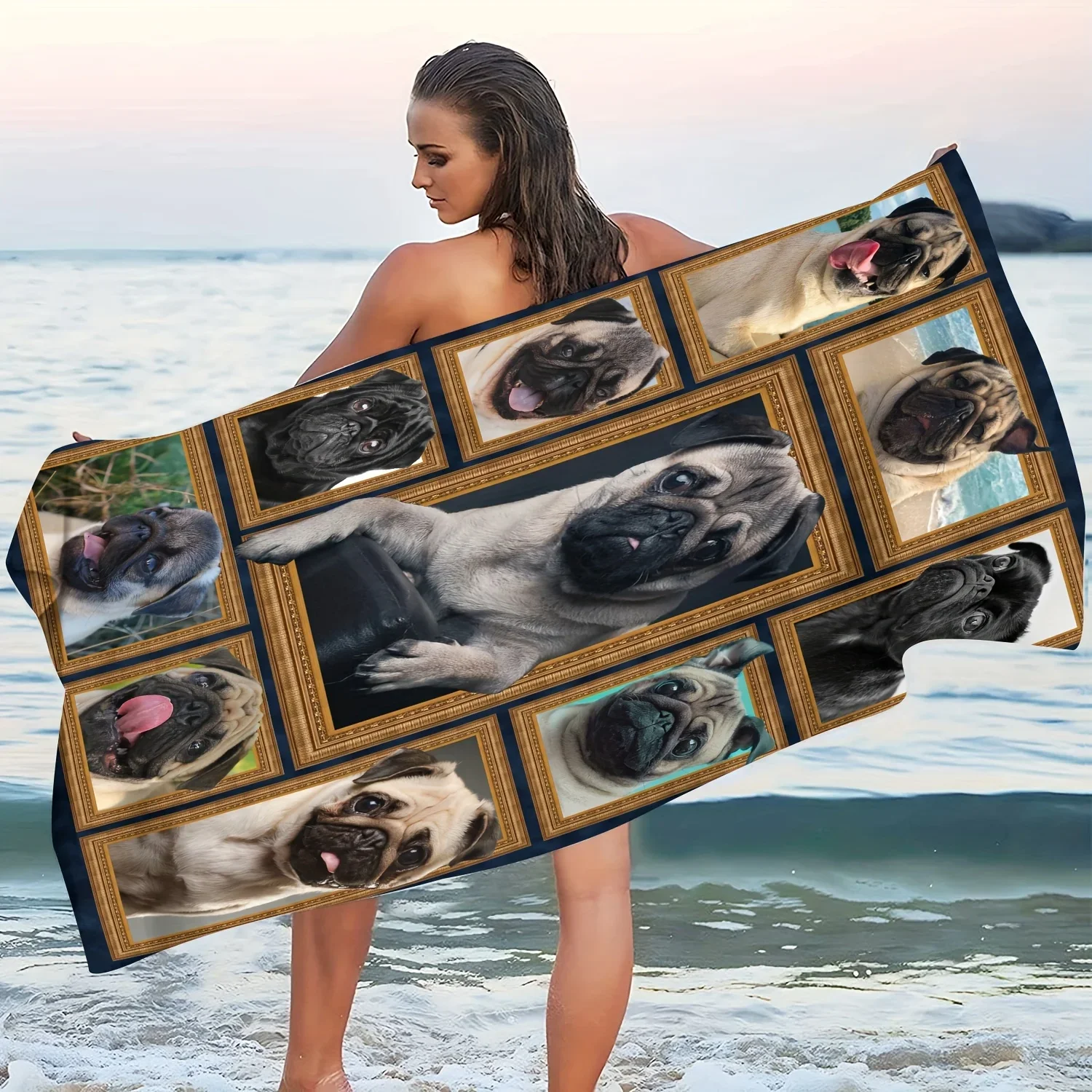 Cute Dog Microfiber Beach Towel 250gsm Super Absorbent For Yoga Fitness Swimming Camping