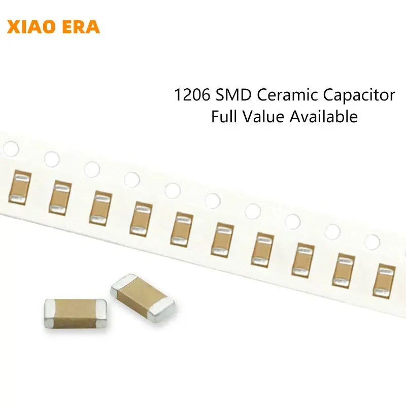 100Pcs 1206 SMD Capacitor Sets 5% 3216 200pF-47uF 270pF 22nF 56nF 10uF 50V 221K 102J 104K 475K MLCC Full Value Available DIY Kit