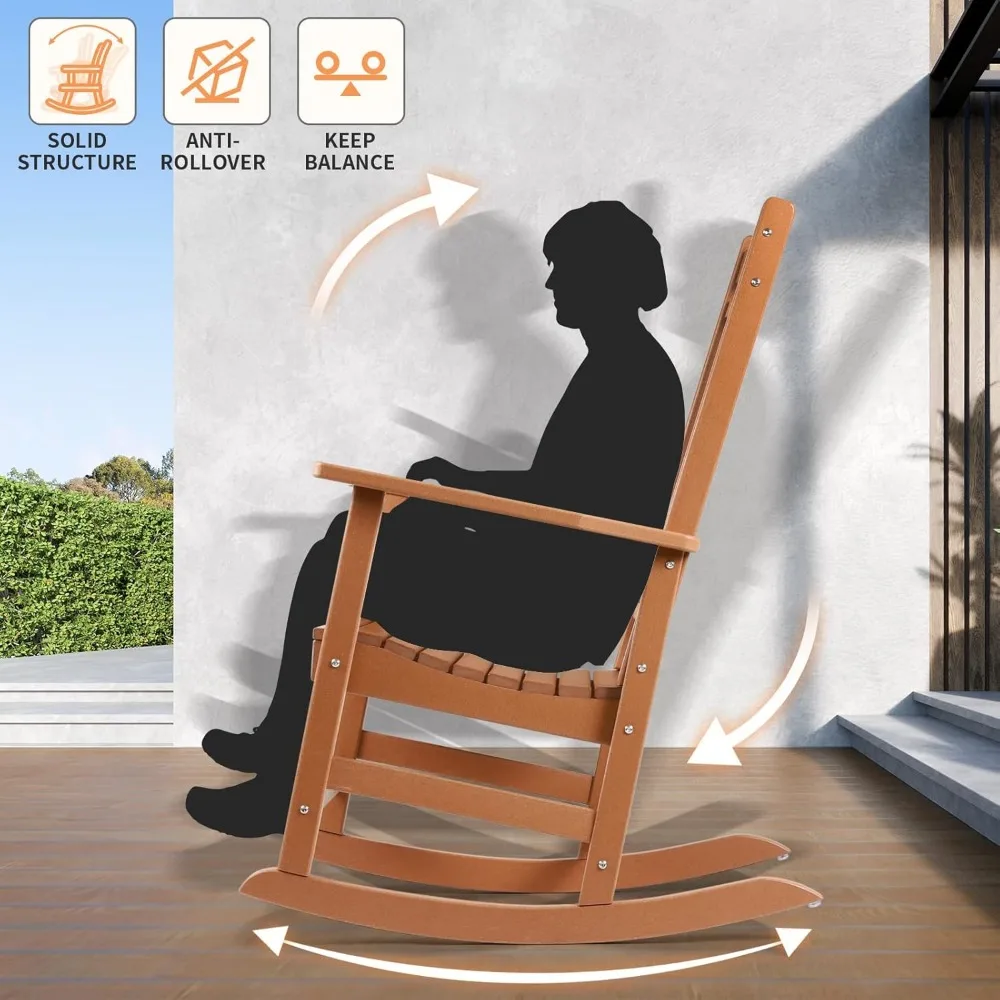 مجموعة كراسي هزازة خارجية مكونة من 2، HDPE لجميع الأحوال الجوية من البولي كربونات، هزازات فناء عالية الظهر سهلة التجميع