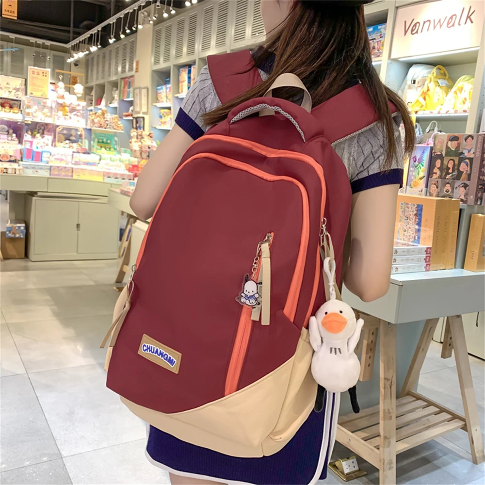 Female Teenager High Capacity Book Bag Girl Travel Laptop Student Backpack Ladies Nylon Fashion Panelled Women School Bags Sac