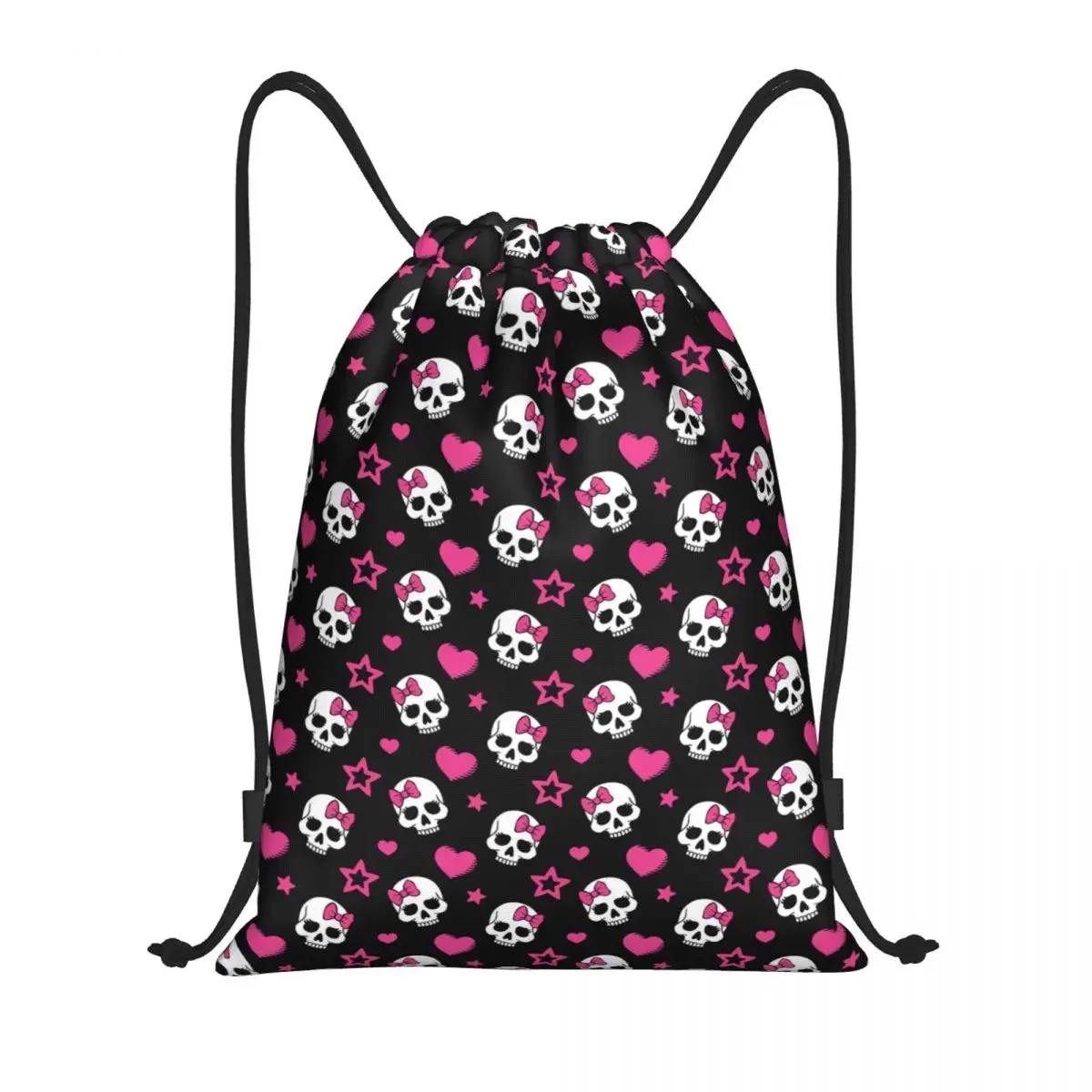 Gothic Skeleton Death Skull Drawstring Backpack Sports Gym Bag for Men Women Shopping Sackpack