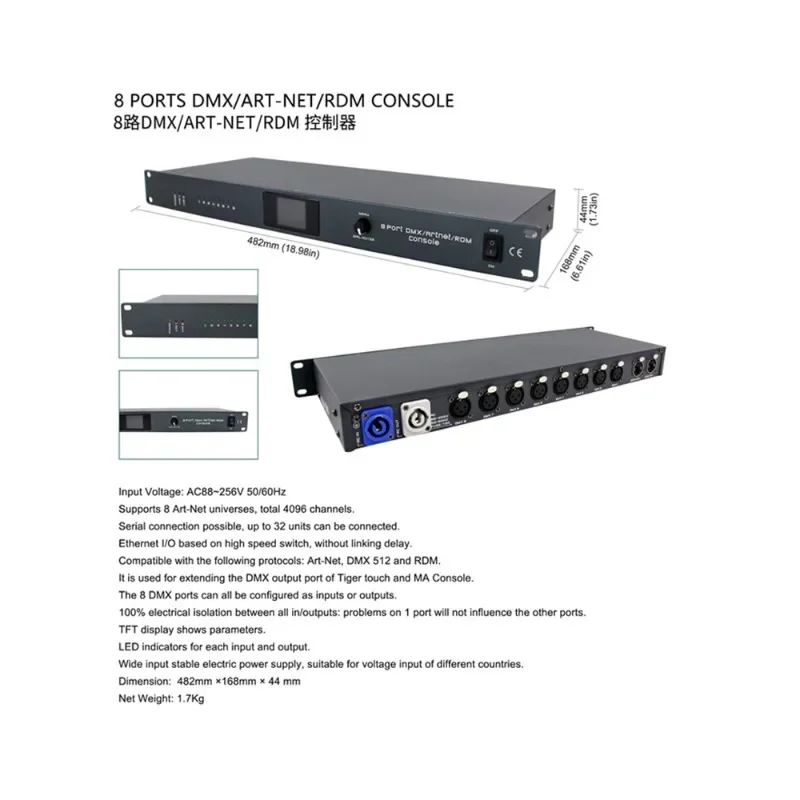 Bidirectional 8-way DMX expander MA console artnet converter, wedding performance lighting control equipment