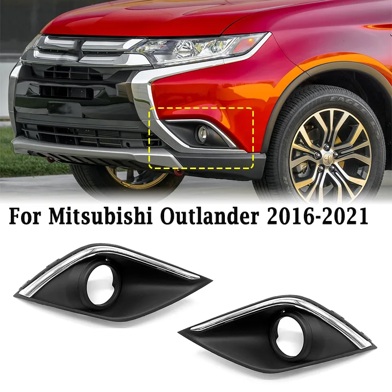 For Mitsubishi Outlander 2016-2021 Front Bumper Fog Light Bezel Cover Shell Lamp Frame with Chrome Trim 6400G482 6400G481