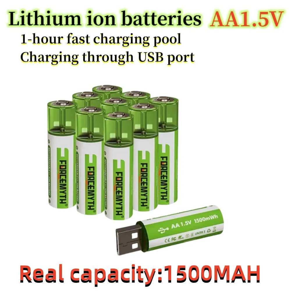 

AA-USB rechargeable lithium battery for remote control, mouse, small fan, electric toy, dice, 1.5V, 1500MWH 100% new