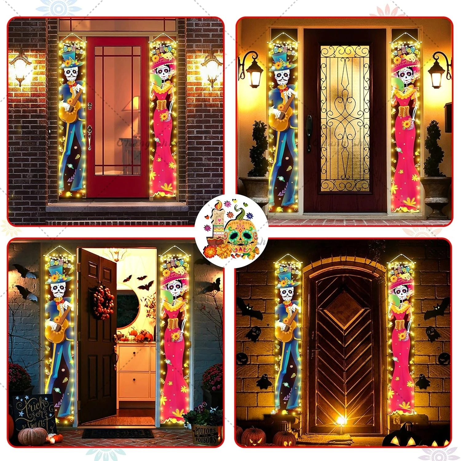 Halloween Glowing Porch Indoor Day Of The Dead Couplet Decorations 2 Pieces Sign Banner Decorations Outdoor Wall Door