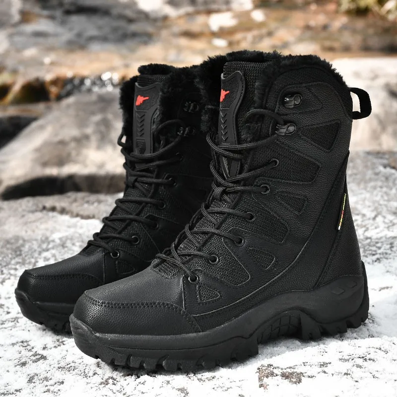 Boots Men New Warm Plush Snow  Lace Up Casual High Top  Waterproof Winter  Anti-Slip  sneakers Work Boots Ankle Boots Shoes for