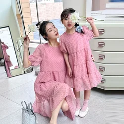 Momy Daugther Matching Elegant Dress Birthday Party Girl Baby Clothing Mom and Me Tulle Dresses Women Child Same Summer Clothes