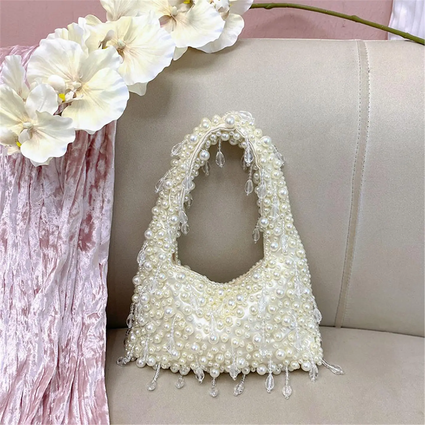 حقيبة يد بتصميم Sweet Fre Pearl Tassel Crystal Beads Faion حقيبة يد واحدة تحت الإبط حقيبة كاجوال نقية للتجارة الإلكترونية S #3