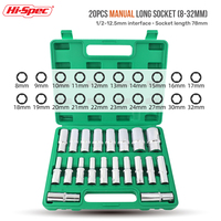 Hi-Spec 15/20Piece 1/2‘’ -12.5MM 12 Point Interface Extension Hexagonal  Bit Socket Set of Manual Long Sockets With 1/2‘’ Wrench
