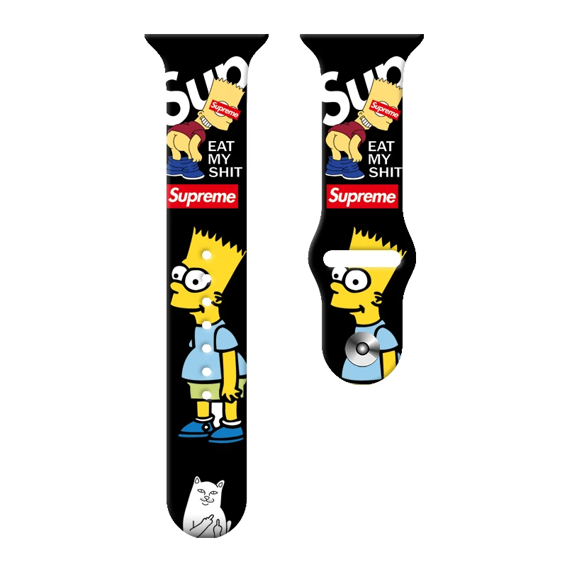 

Humorous The Simpsons Family Series Print Strap for Apple Watch 11/10/9/8/SE, Soft Silicone Replacement Band 46mm/45mm/44mm/42mm