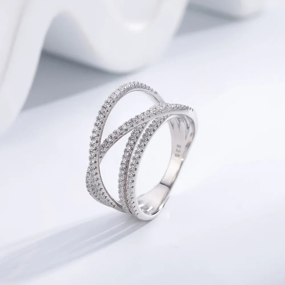 Karachi New European And American Fashion Versatile Micro Inlaid Line Interleaving S925 Sterling Silver Ring For Women Jewelry