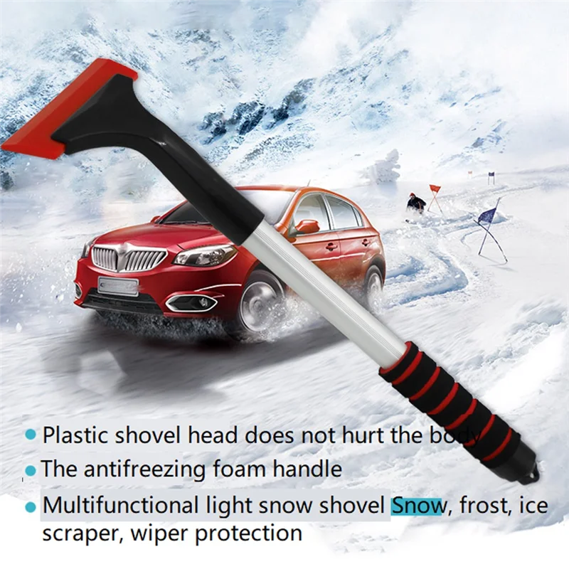 Extendable Ice Scraper Snow Brush Detachable Snow Removal Tool with Foam Handle 360° Pivoting Brush Head Snow Scraper A