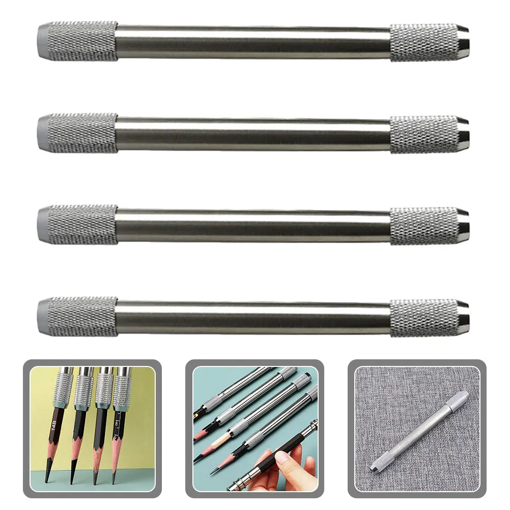 4Pcs Metal Pencil Extenders Lightweight Anti-Rust Drawing Extender Holder for Artists Crafts Sketching Pencil Extender