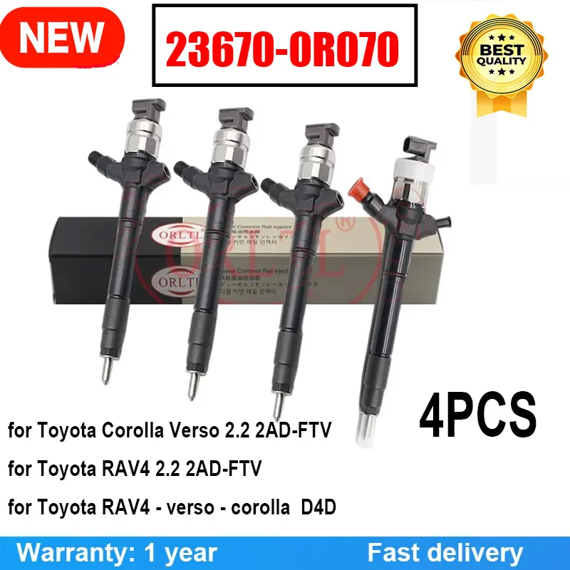 

4 шт. ORLTL 23670-0R070 новая форсунка дизельного топлива 236700R070 форсунка 23670 0R070 для Toyota RAV4 verso-corolla D4D