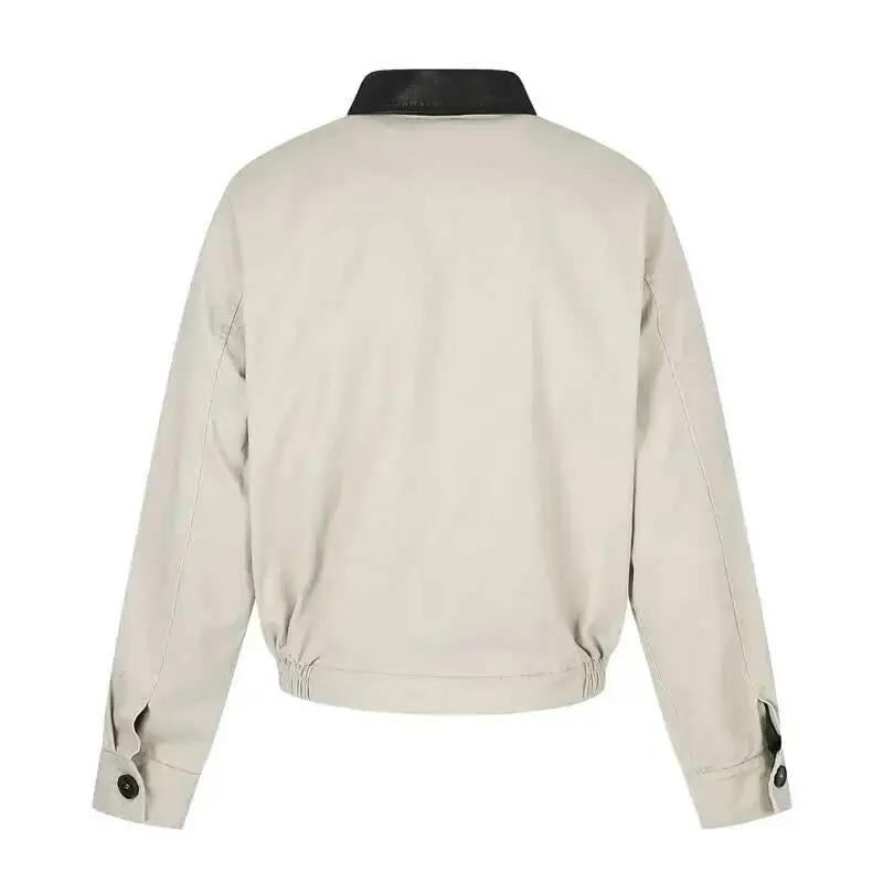 Colorblocked Lapel Button Up Men's Jacket Versatile Autumn Elastic Hem Design American Style Vintage Short Coat NIOE