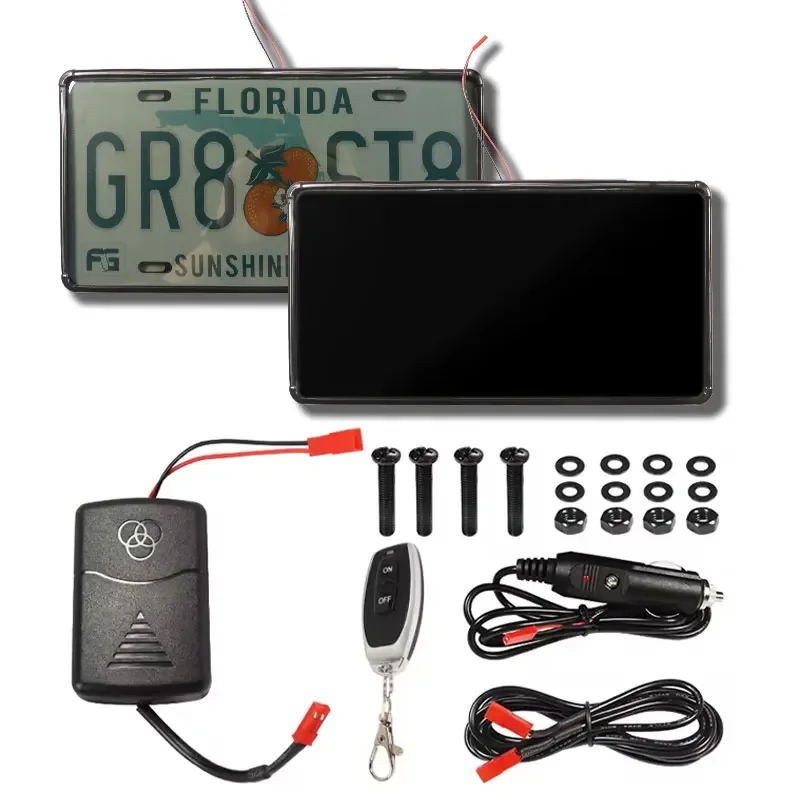 car Black automatic License Plate frame hider Vanish Black Fog Licence Plate