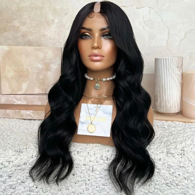 Body Wavy Black Color Soft Top Quality 100% Virgin Human Hair Wigs Easy Wear Glueless 1x4 Opening U Part Wigs Adjustable Straps