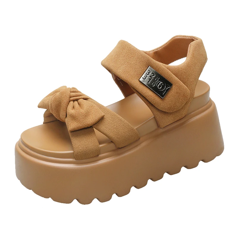 8CM Hohe Plattform Sandalen Frauen Neue Sommer Atmungsaktive High Heels Damen Schmetterling-knoten Turnschuhe Keile Chunky Hausschuhe Alias