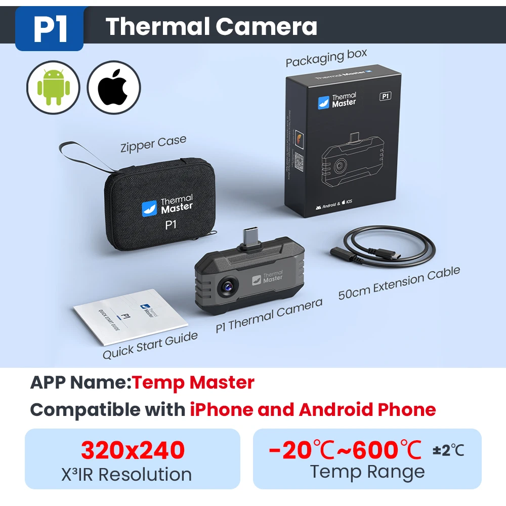 (iPhone & Android) P1 Android thermische camera voor iPhone 320 * 240 X3IR Resolutie 600 ℃   25Hz HVAC huisinspectiecamera - afbeelding 1