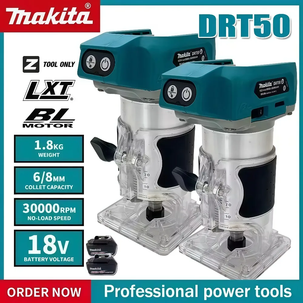 

Makita DRT50 Cordless Brushless Slotting Milling Machine 18V Woodwork Engraving Trimmer Rechargeable Tool for Precision Trimming