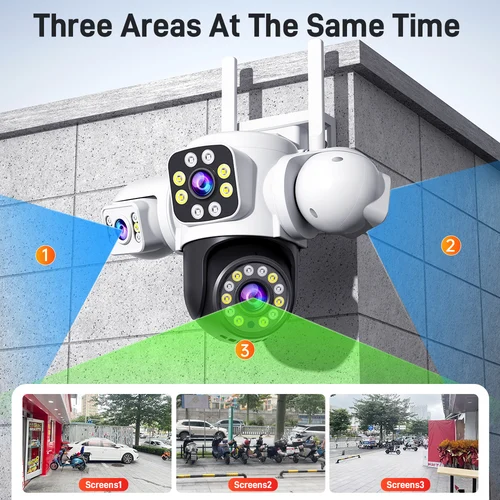 Imagen 2 del producto ANSVICAM 6K 12MP Cámara WiFi para exteriores Triple pantalla Triple lente PTZ 360 °   Cámara para Seguridad Completa IP66 Vigilancia CCTV Yoosee