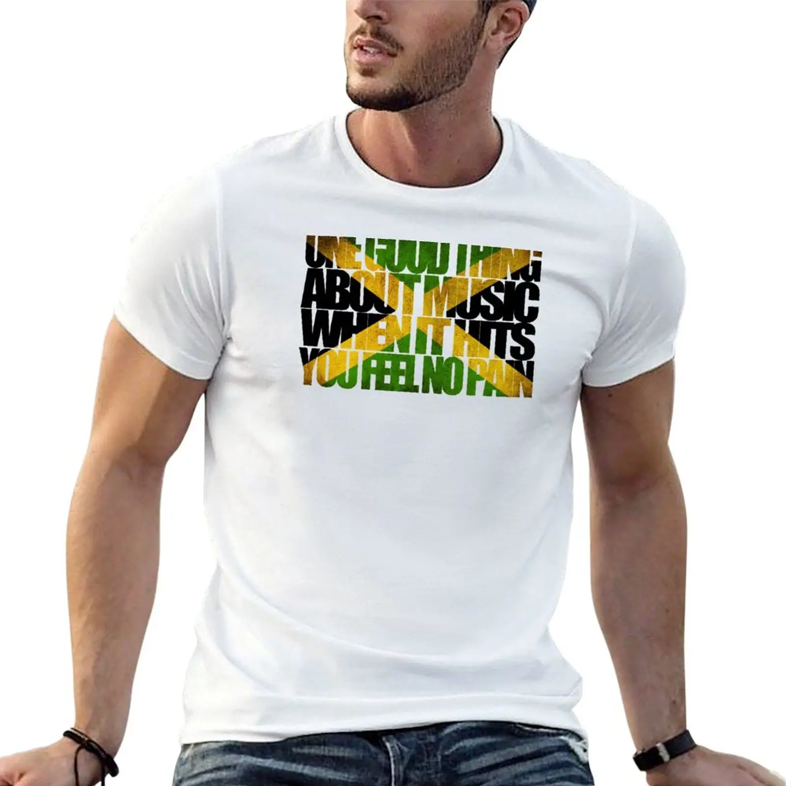 One Good Thing About Music Trenchtown Rock Song Lyric Quote T-Shirt shirts graphic tee Funny t-shirts men clothing