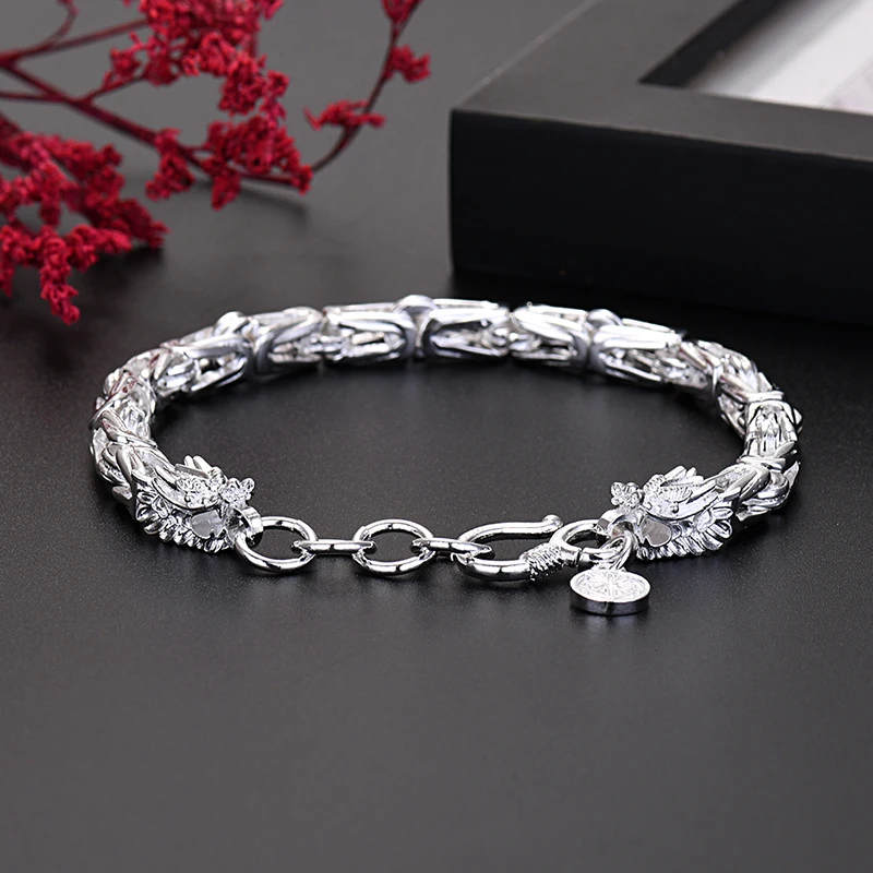 

925 Sterling Silver Exquisite dragon head Chain bracelets for man women fashion designer jewelry wedding party holiday gifts