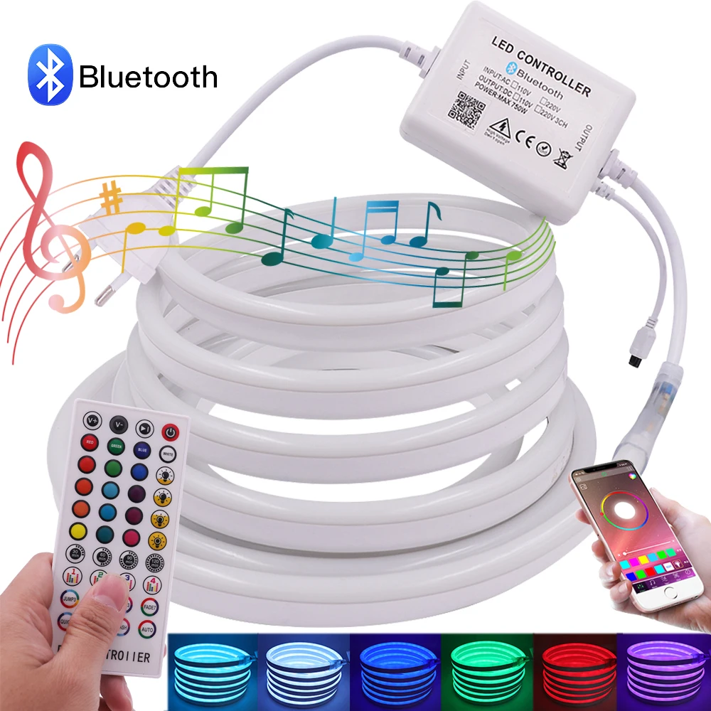 

Гибкий неоновый знак AC 220V 110V RGB 5050 Bluetooth светодиодный светильник 2835 Водонепроницаемая светодиодная лента белый теплый белый неоновый светильник Декор