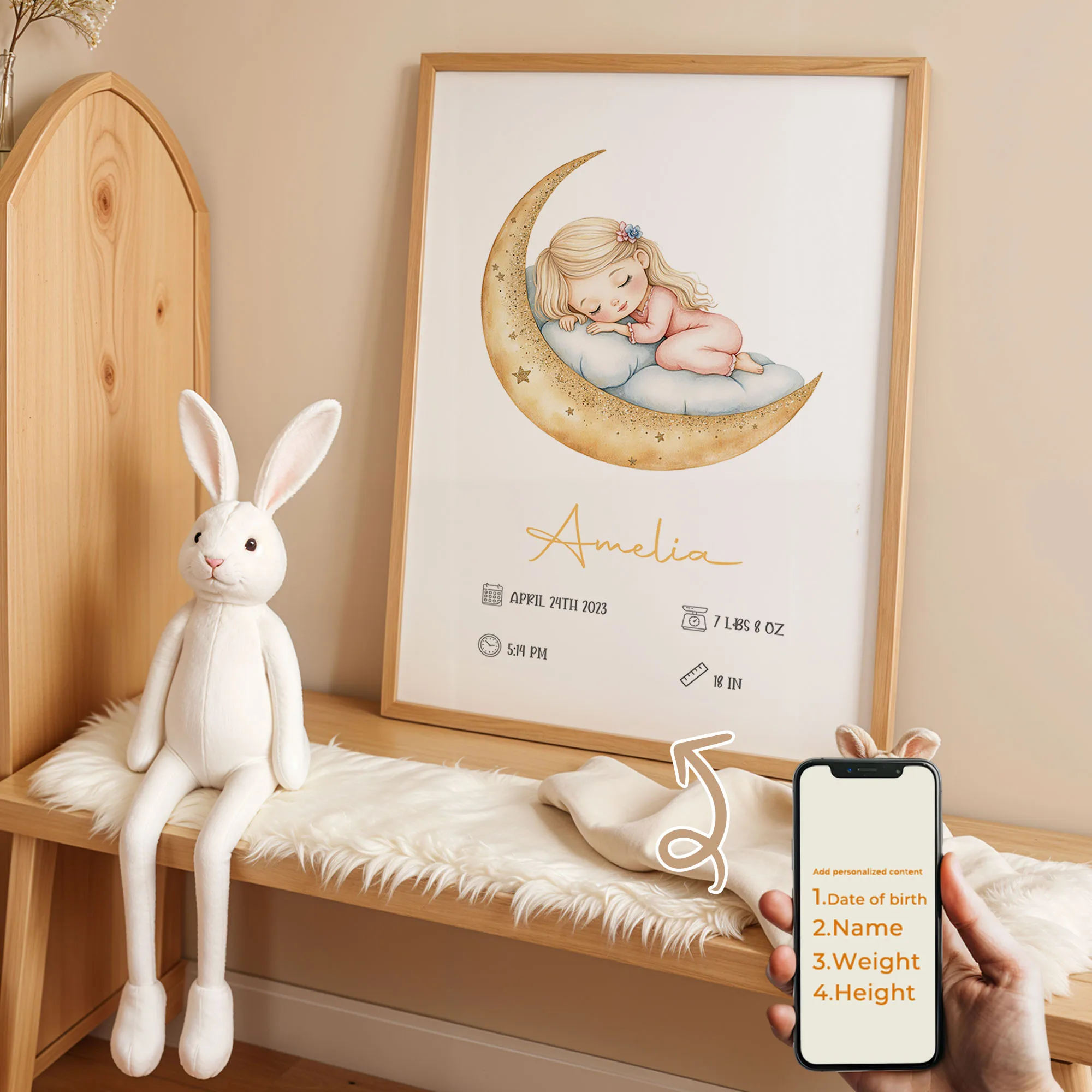 

Personalized Custom Name Cartoon Moon Princess Wall Art Print Picture Canvas Poster Painting For Living Room Home Decor