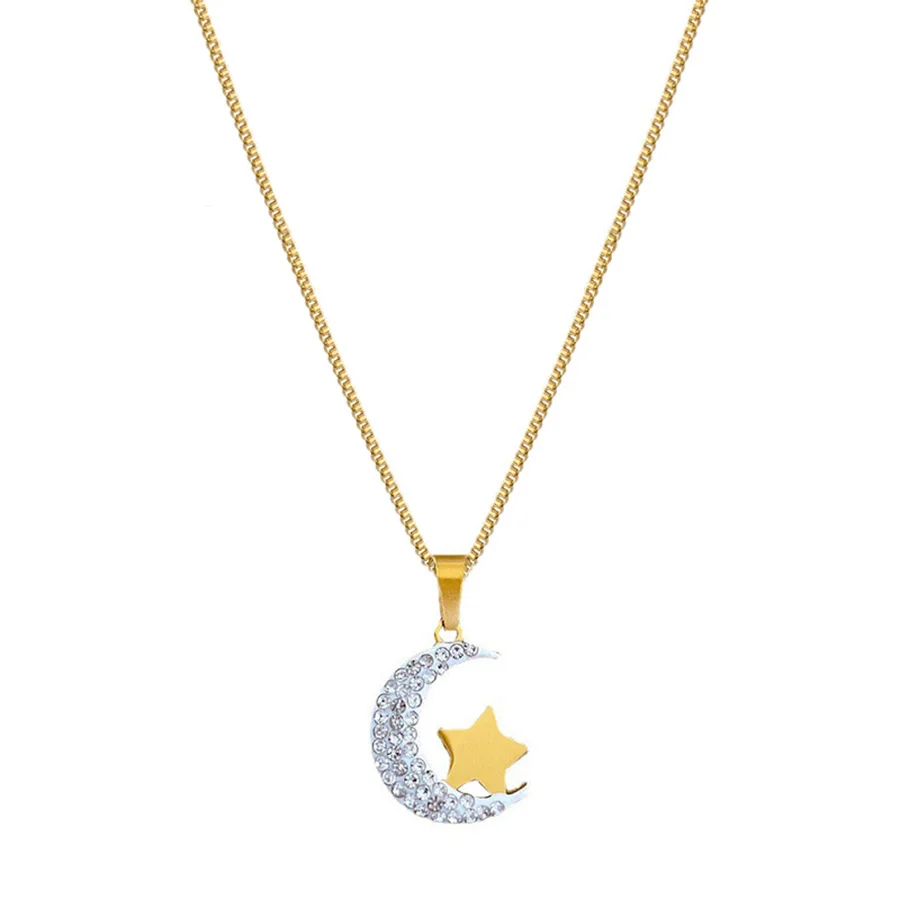 Titanium Steel Minimalist Moon Star Necklace for Women Adjustable Trachea Chain Fashion Jewelry Accessory