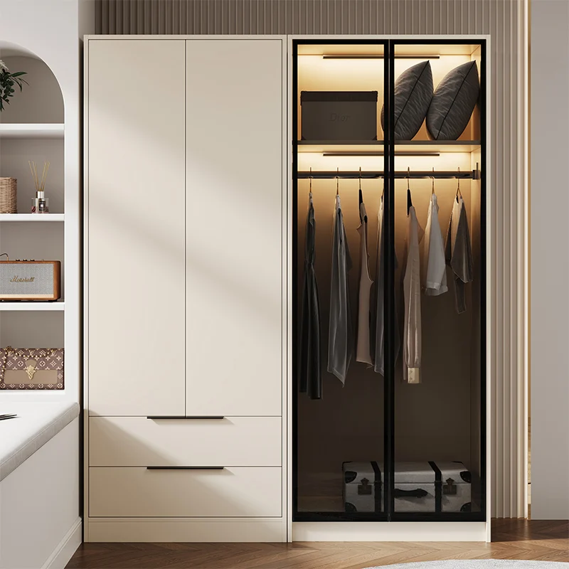 

Long Modern Wardrobes Closet Wooden Doors Small Saving Drawers Wardrobes Storage Space White Guarda Roupas Furniture For Home