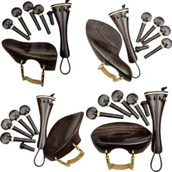 New Shape Violin Parts Accessories Fitting Games,Natural Black Ebony Violin Pegs+Chin Rest+Tailpiece+Gut+Finetuner+Screw