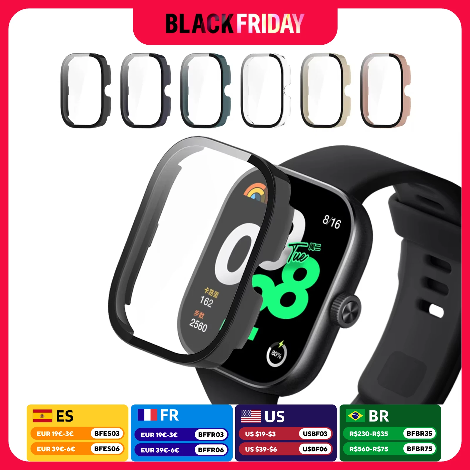 Glass + Case for Xiaomi Redmi Watch 4 Accessory PC All-around Bumper Protective Cover + Screen Protector for Mi Redmi Watch 4